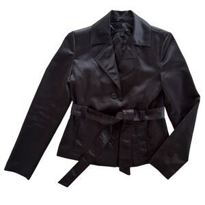Express Design Studio Womens XS Black Satin Belted Button Blazer Chic Career Y2K